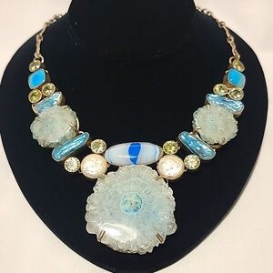 Vintage Sterling Silver Light Blue Solar Quartz Multi Gemstone Necklace